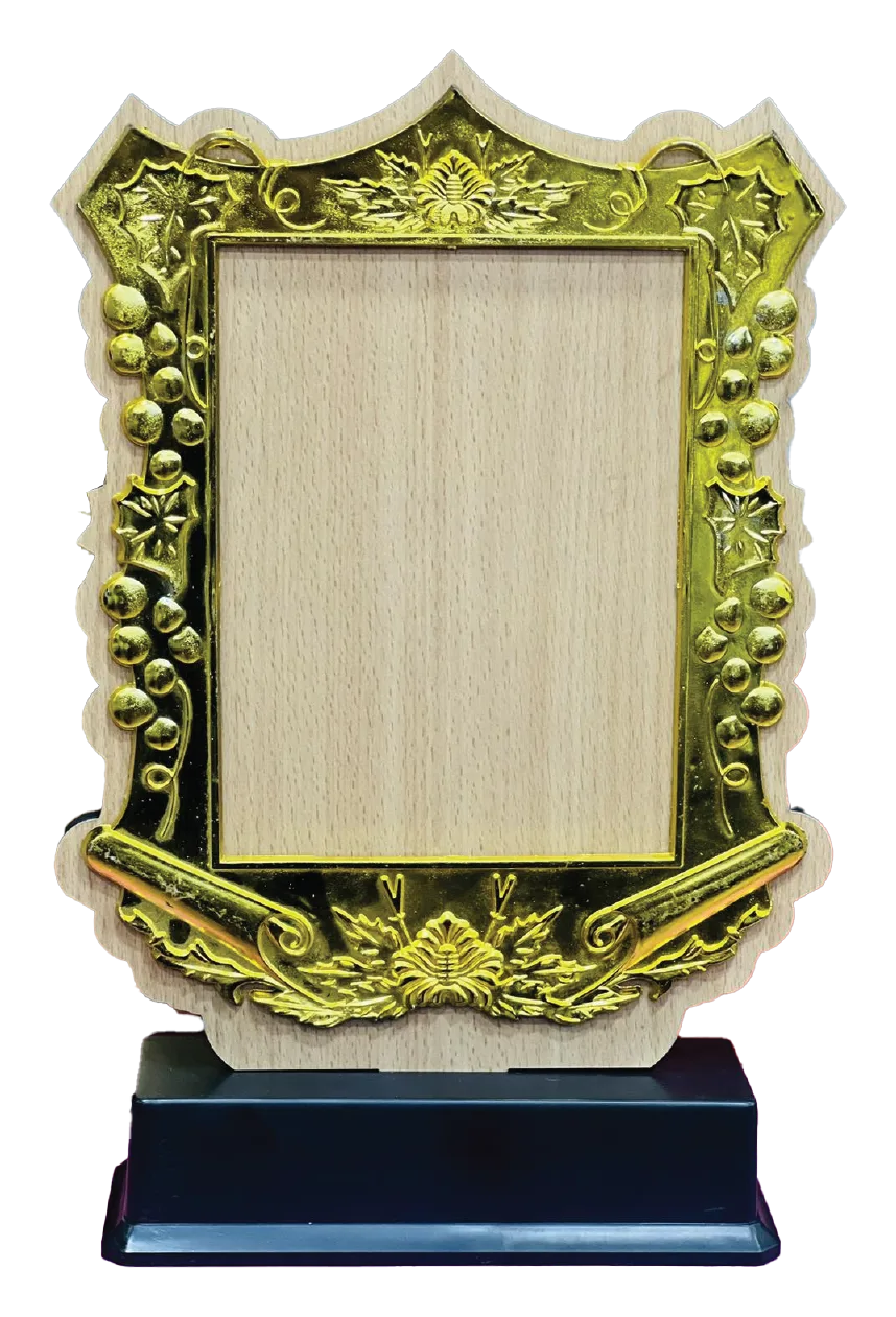 Handcrafted wooden plaque with visible wood grain and gold trim, made as a keepsake gift